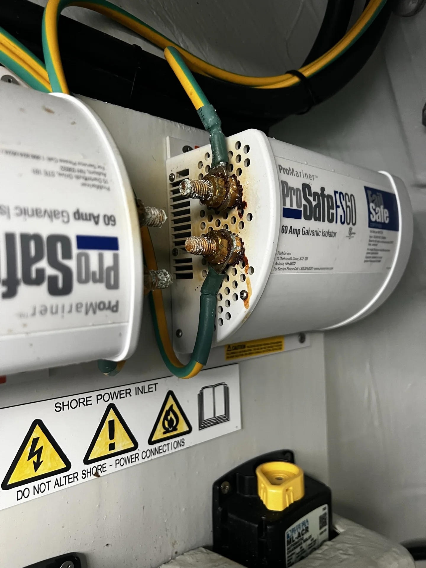 Corroded terminals on a ProMariner marine galvanic isolator