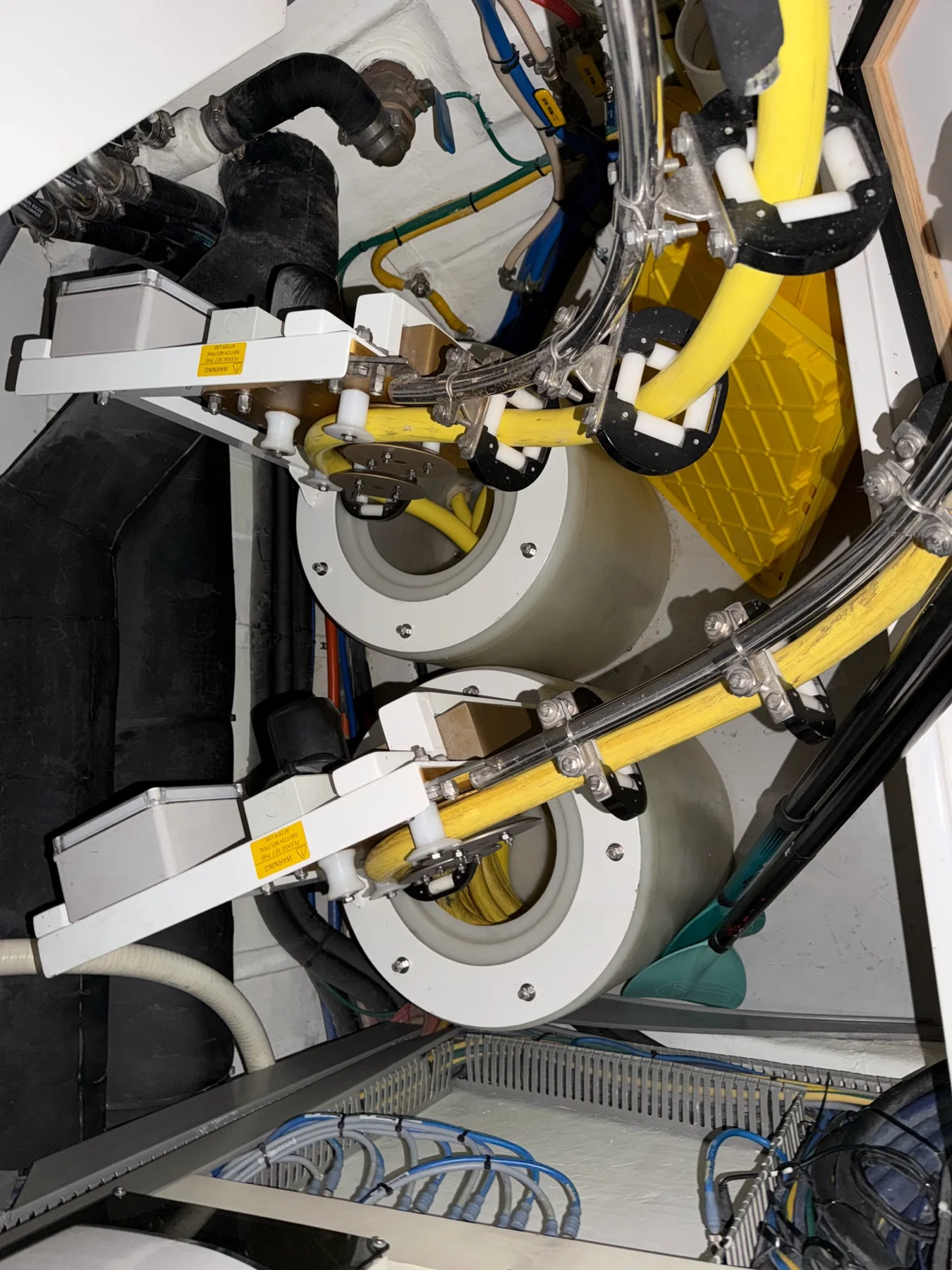 Two Glendinning CableMaster shore-power cable handling units installed aboard a vessel