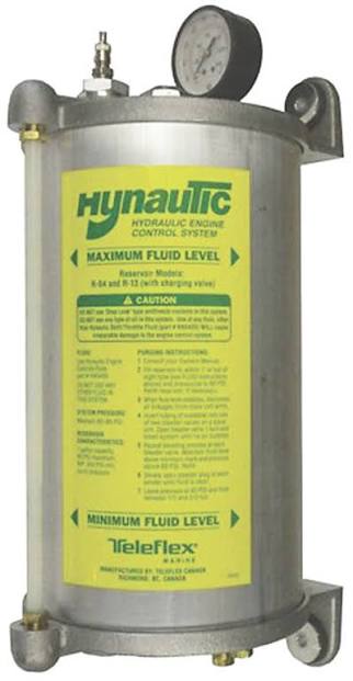 Hynautic pressurized hydraulic steering reservoir with pressure gauge