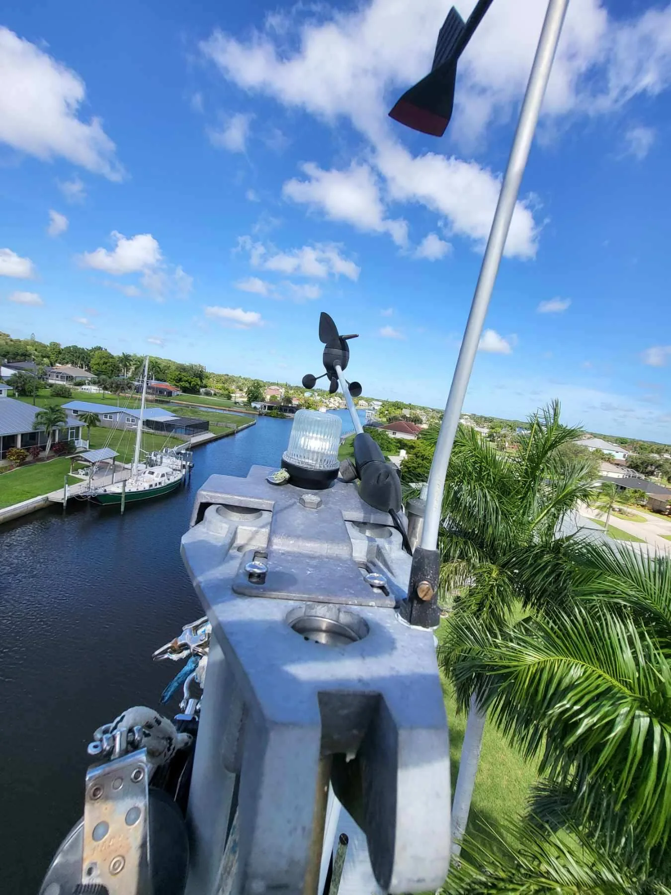 Sailboat masthead and rigging attachments documented during an aloft condition inspection